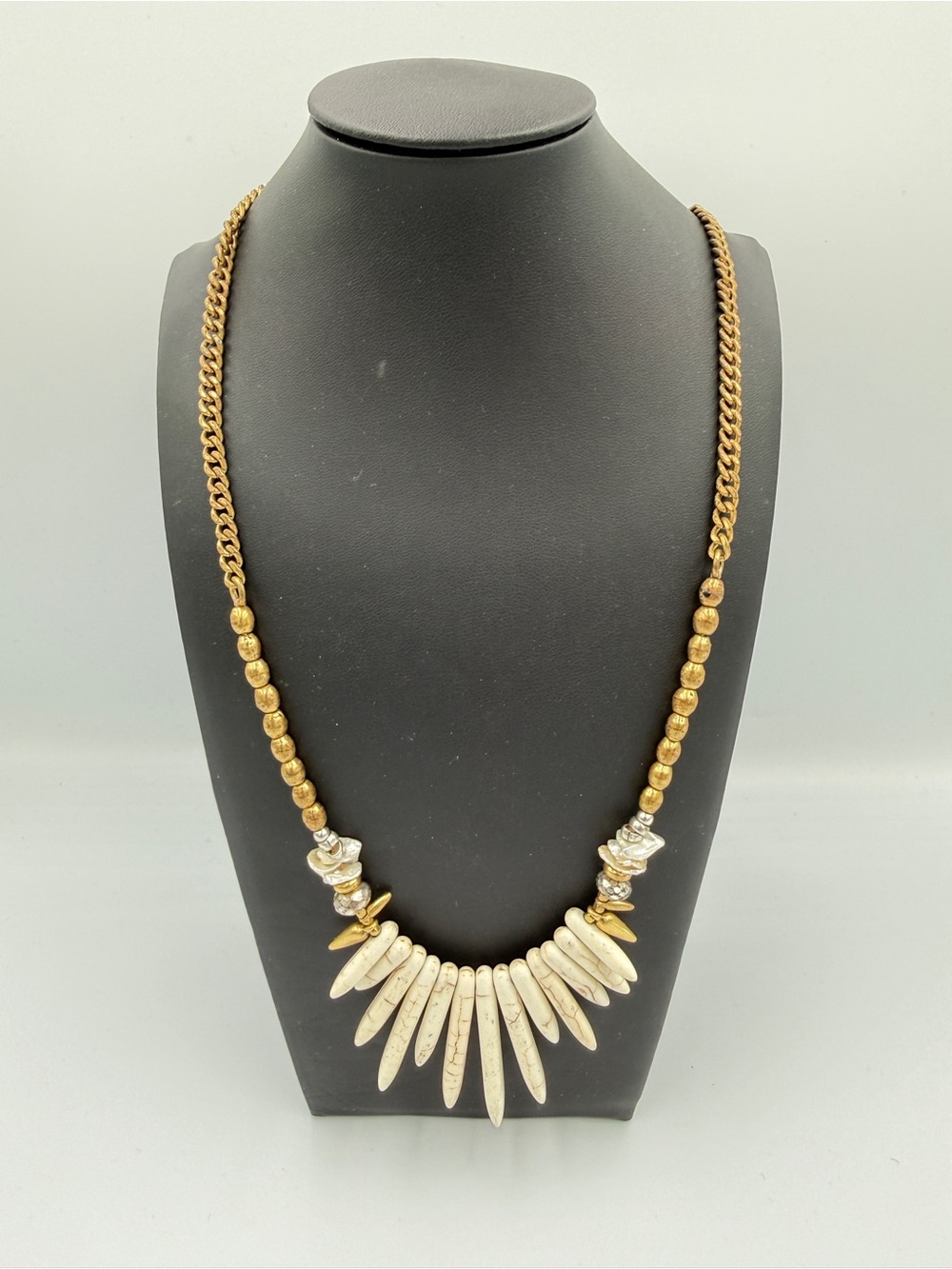 Gold-Tone Statement Spike Necklace with Cream Accents